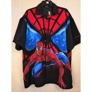 Vintage 2002 Spiderman black button up shirt Size Large Fangear Y2K Comics